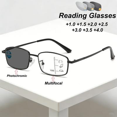 2026 New Business HD Photochromic Men's Reading Glasses Ultra Light Neutral Progressive Multifocus Anti Blue Light Glasses