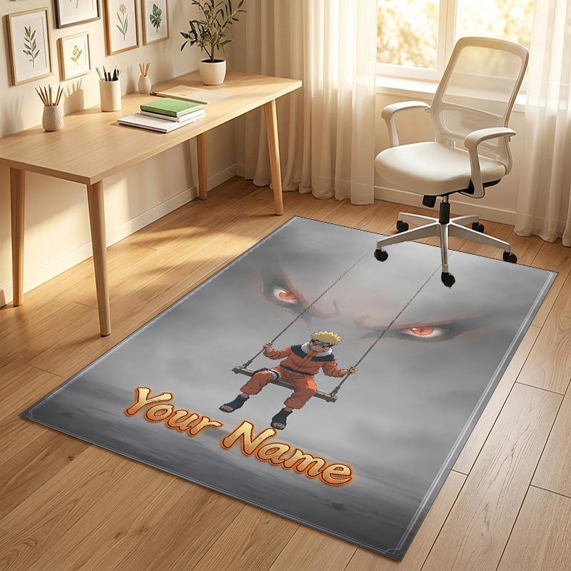 Personalized Crystal Velvet Carpet,Naruto Custom Printed Name, Plush Area Rug For Home Indoor Decor