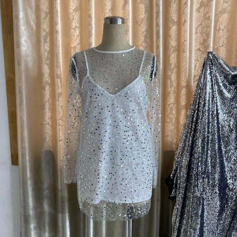Transparent Shining Sequin Mini Dress V-neck Short Evening Dress  Ladies/Girl