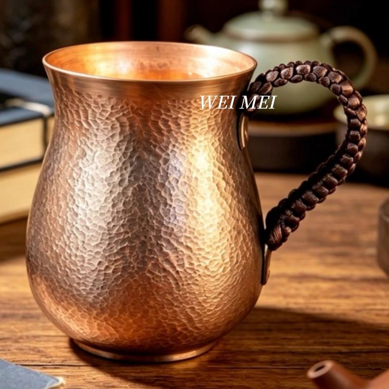 Handcrafted Pure Copper Vintage Coffee Mug,Home 350ml Tea Cup,Outdoor Camping Engraving Hammer Texture Cold Drink Cup Drinkware