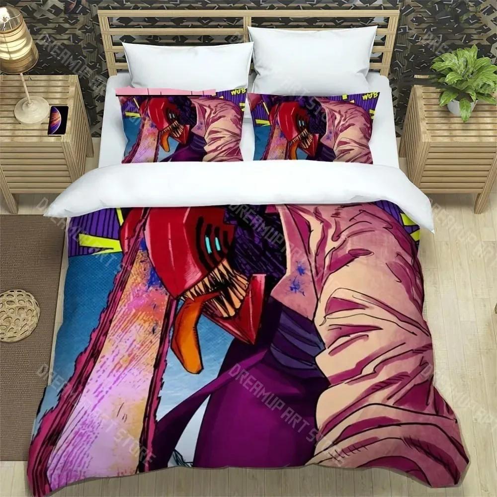 3D Print Fashion Anime Chainsaw Man Bedding Set Boys Girls Twin Queen King Size Duvet Cover Pillowcase Bed Boys Adult Bedroom