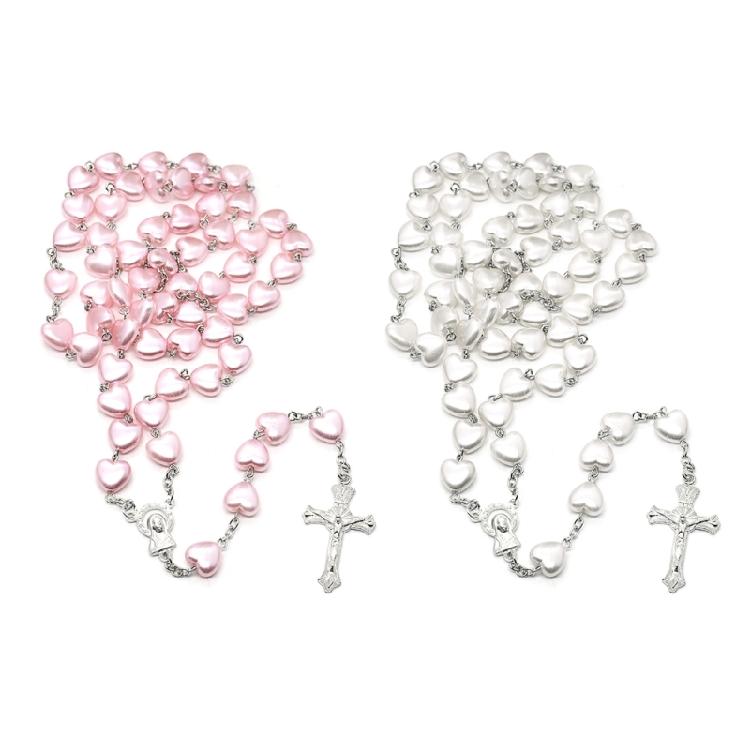 Religion Christian Faux Pearls Rosary Necklace For Women Crossed Pendant Clavicle Chain Beads Chains Fashion Jewelry