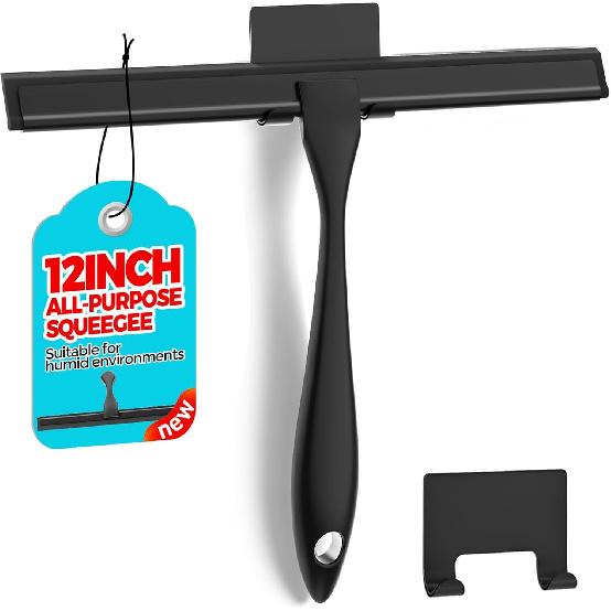 12-Inch All-Purpose Shower Squeegee for Shower Doors, Tile Shower Walls, Bathroom, Window, Glass and Car Windshield, Mirrors and Kitchen-Stainless