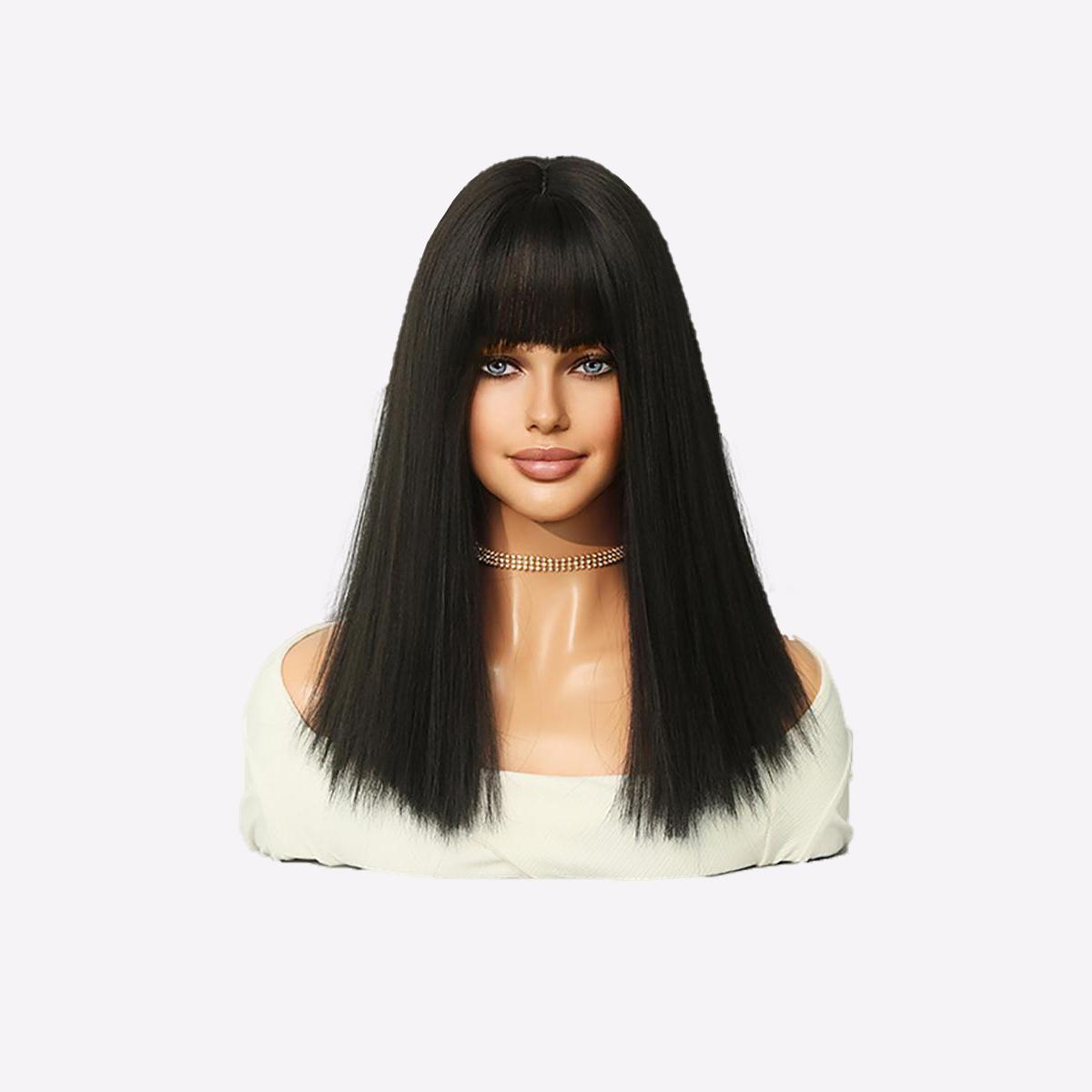 

Прямой парик K-Pop LISA Style Blunt Cut | Легкие дышащие синтетические волосы с тонкой челкой, натуральный черный цвет, средняя длина, для летней женской моды 45cm18inch чёрный