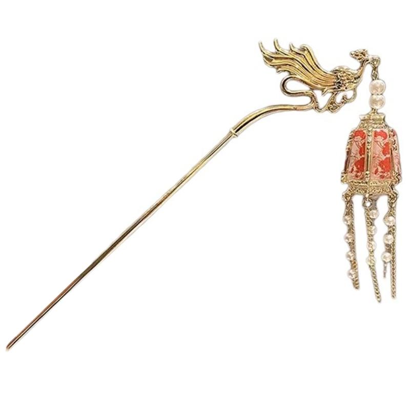 LED Lantern Dangling Hairpin Tassels Buyao Hair Stick Antique Acrylic Hair Pin for Female Chinese Costume Accessories