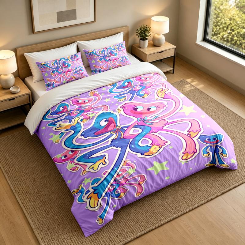 3-Piece Bed Sheet Set with poppy playtime Design, 1 Flat Sheet and 2 Pillowcases for Bedroom