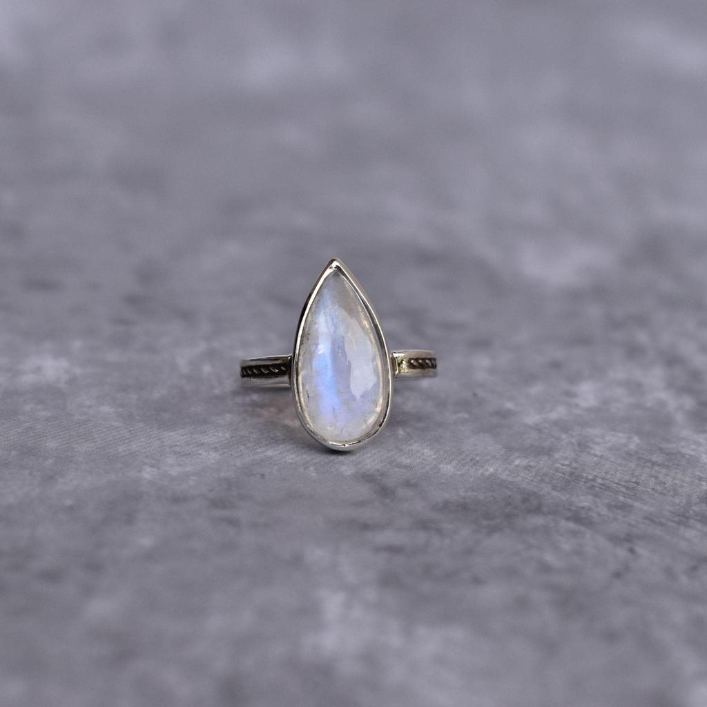 Natural Moonstone Ring Rainbow Moonstone Handmade Ring Moonstone Ring for Women Healing Gemstone Ring Moonstone Pear Ring Unique Gifts