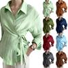 Women's Asymmetric Lapel Collar Long Sleeve Button Up Blouse Shirt