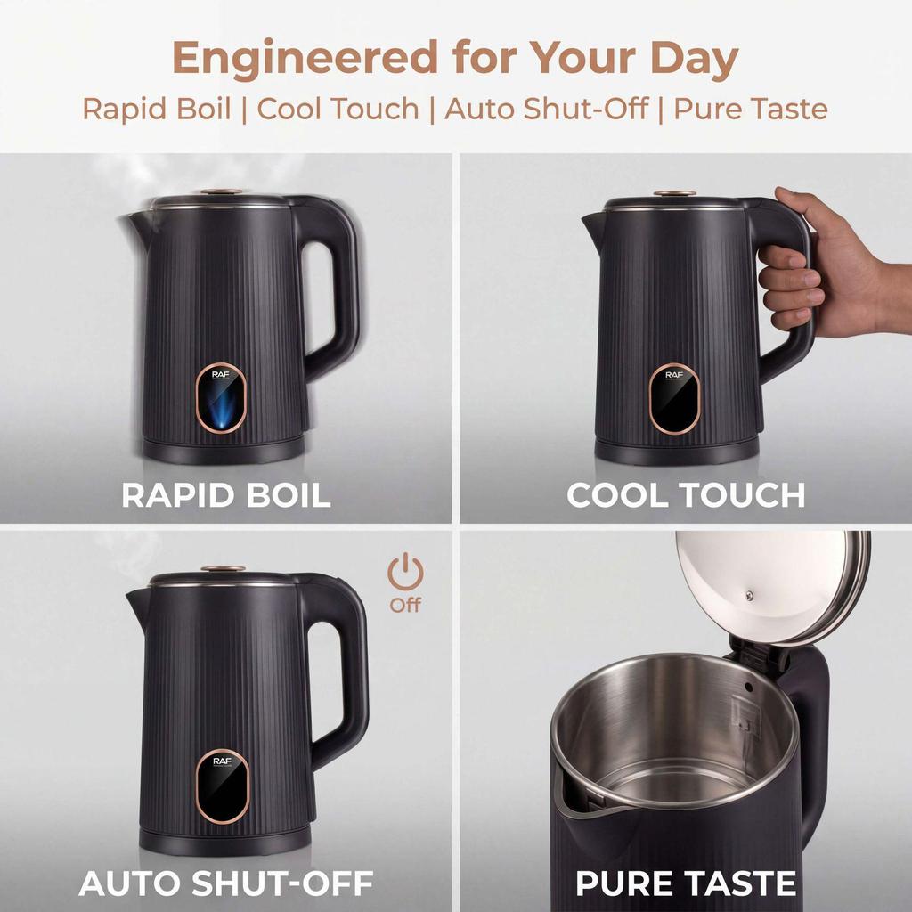 European Standard 2L Electric Kettle, Stainless Steel, 1500W, Auto Power-Off