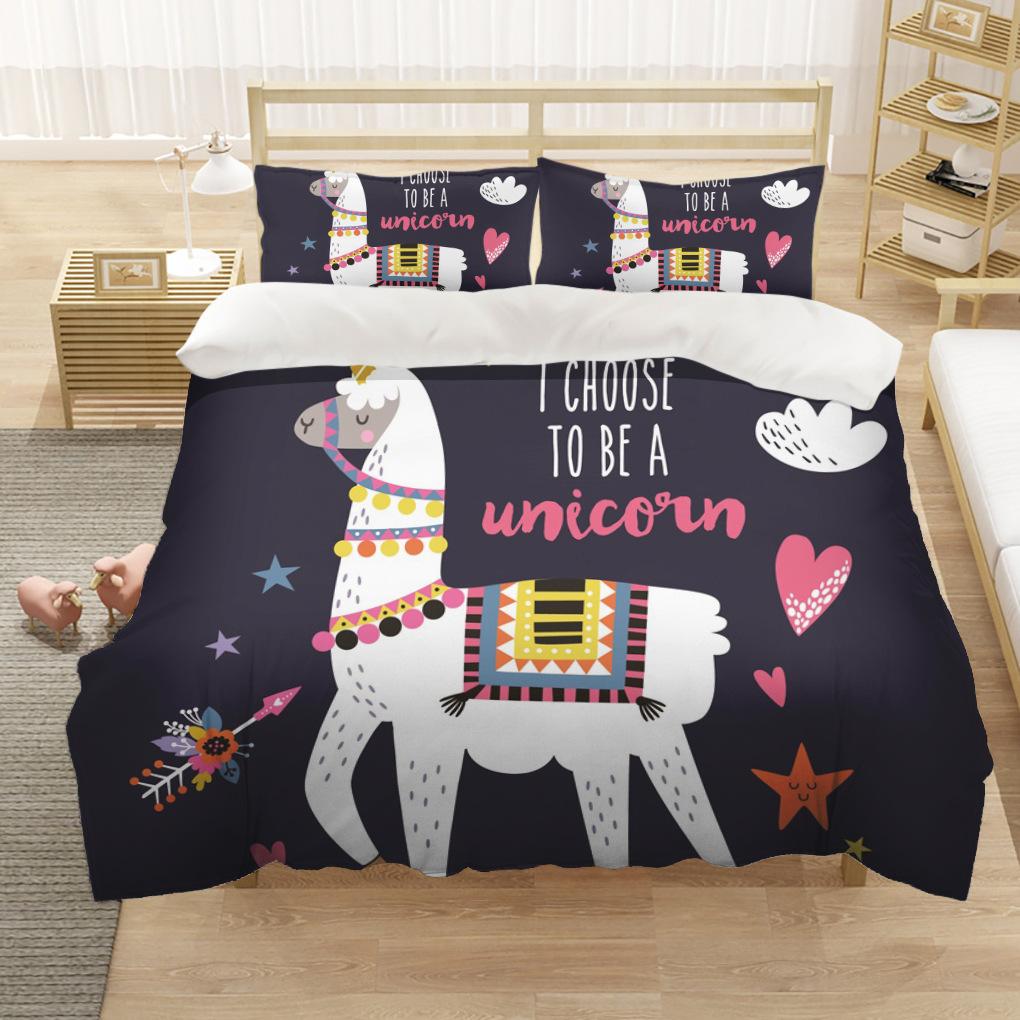 Cartoon Alpaca Duvet Cover King Queen Size Lovely Pet Animal Bedding Set For Kids Fashion Wildlife 2/3pcs Polyester Quilt Cover