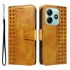 For Xiaomi Poco M7 Pro 5G/Xiaomi Redmi Note 14 5G Leather Case Wallet Stand Grids Imprinted Phone Cover with Strap