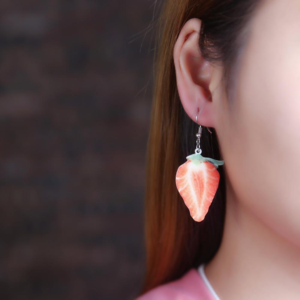 Cute Fruit Acrylic Earrings Set Strawberry Watermelon Tomato Kiwi Orange Drop Dangle Earrings For Women Fashion Fun Jewelry