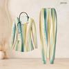 Women Plus Size Green Yellow Beige Printed Nurse Scrub Set V Neck Long Sleeve Top With Pockets Long Pants