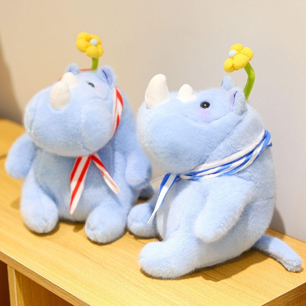 Fluffy Rhinoceros Plush Toy Interactive Stuffed Rhinoceros Doll Scarf Rhinoceros Doll  Kids Gifts