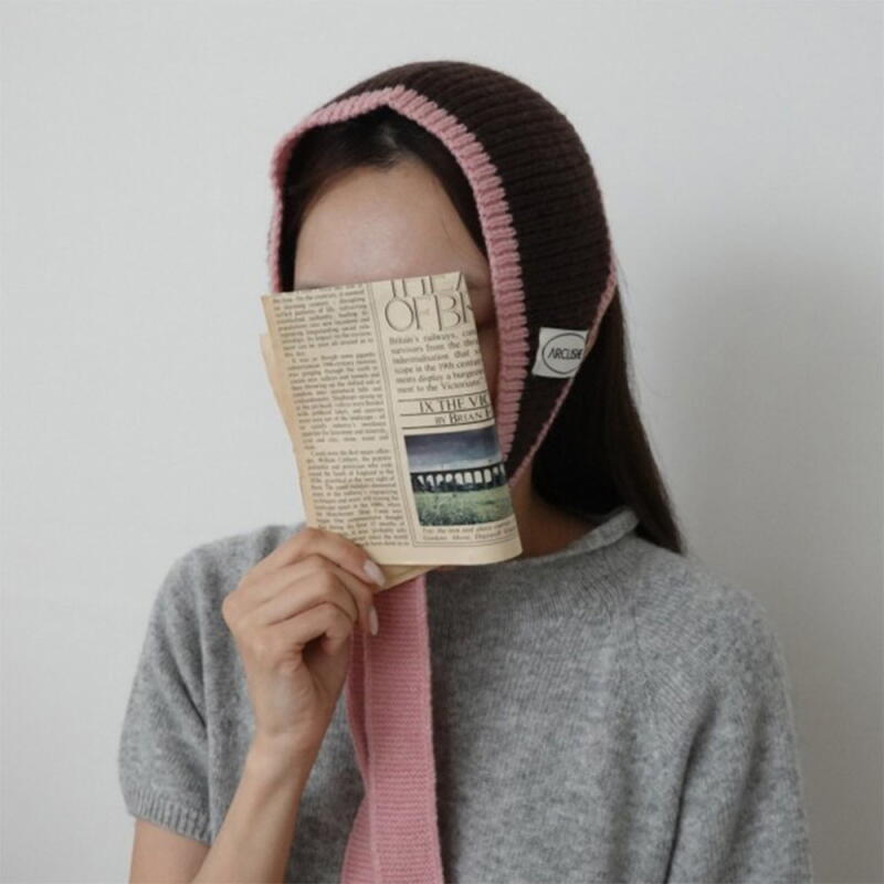 Damen Farbblock Strick Ohrenschützer Dreieck Winter Ohrenschützer