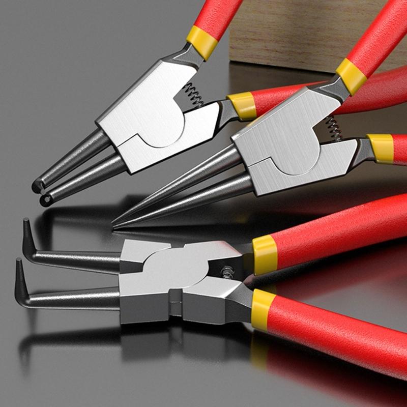 Set di pinze per anelli elastici 4 pezzi Set di pinze per seeger interni esterni Pinze dritte e curve Gancio e punteruolo Anelli elastici per impieghi gravosi