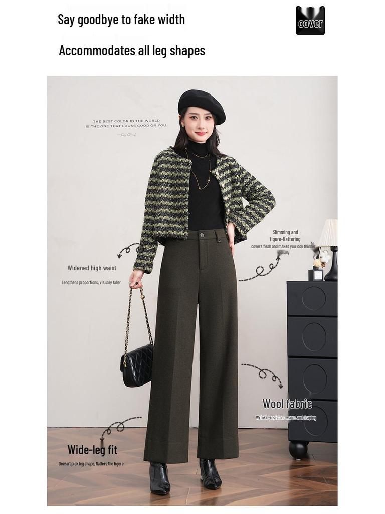 2025 Autumn/Winter Women's Slimming Stylish Wool Wide-Leg Cropped Pants