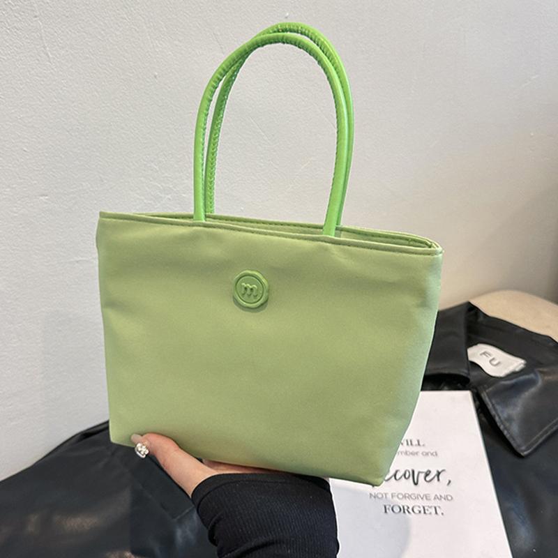 Simple Women Nylon Small Top Handle Shoulder Bag Versatile Solid Color Casual Bucket Shopper Handbag