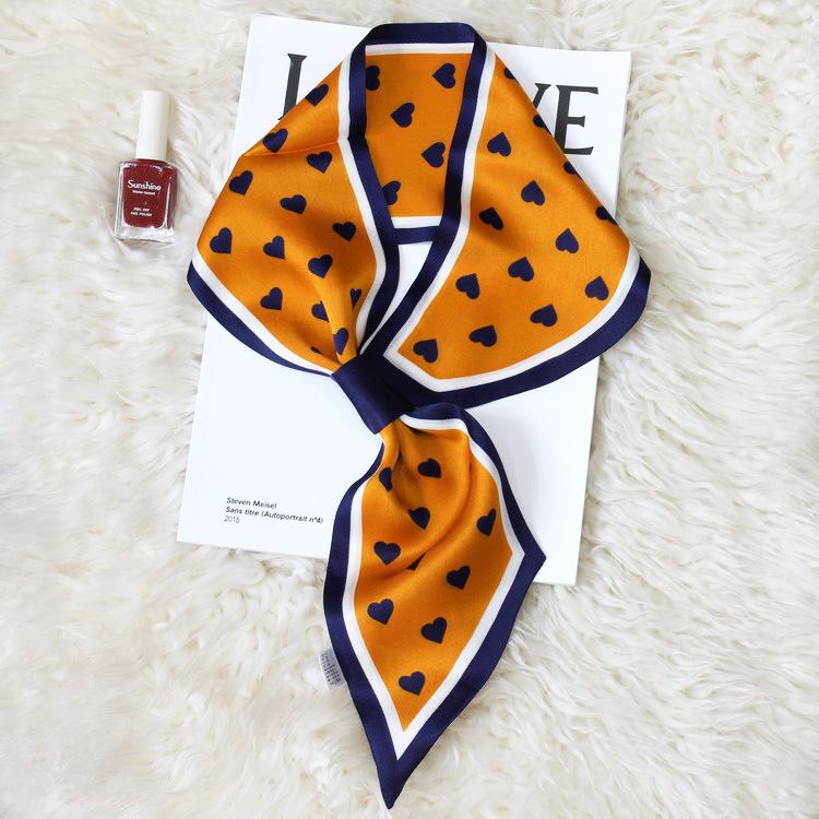 Lazy Gospel knot-free silk scarf with shirt spring and autumn new Korean version cross small scarf women's double-sided