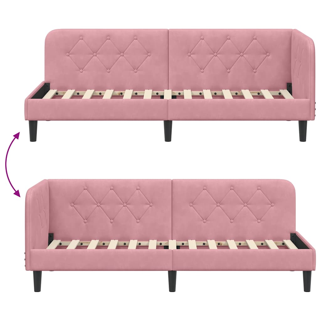 L Shaped Bed Frame Pink 80 x 200 cm Velvet