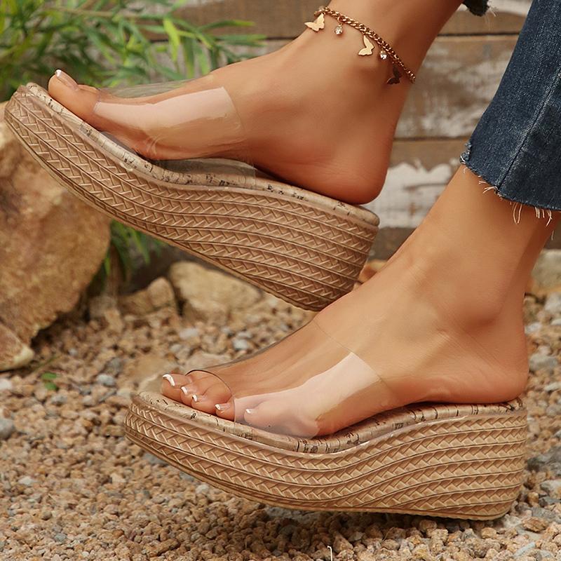 Sexy Women Transparent Pvc Clear Heeled Slippers 2025 Summer Chunky Platform Wedges Sandals Women High Heel Anti Slip Sandalias