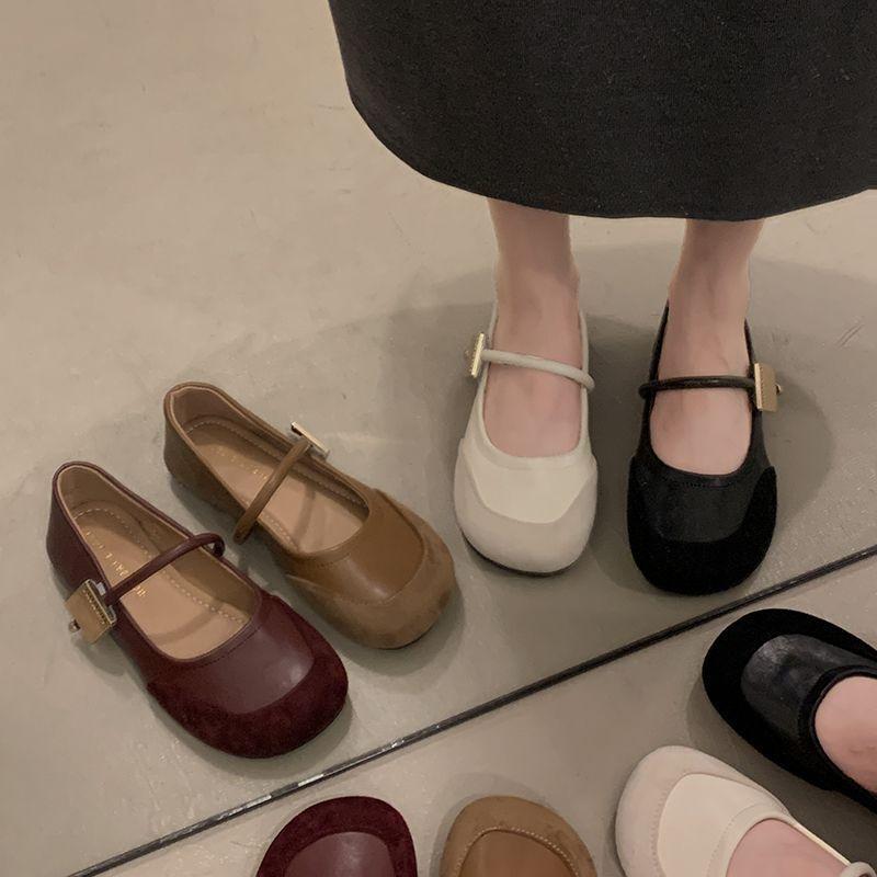Versatile Soft Sole Soft Surface Non-slip Sequins One-word Buckle Women's Flat Shoes French Retro Maillard Mary Jane
