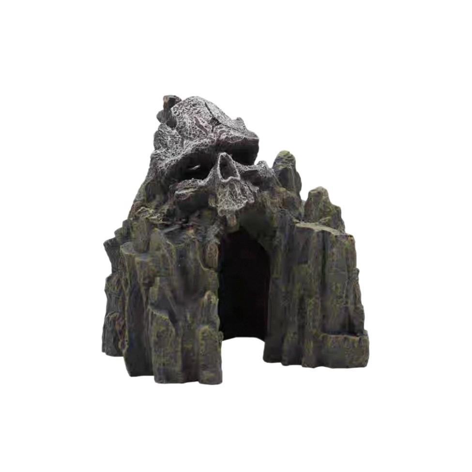 Skull Rockery Fish Tank Ornament: Creative Stone Cave for Fish and Shrimp Hideaway