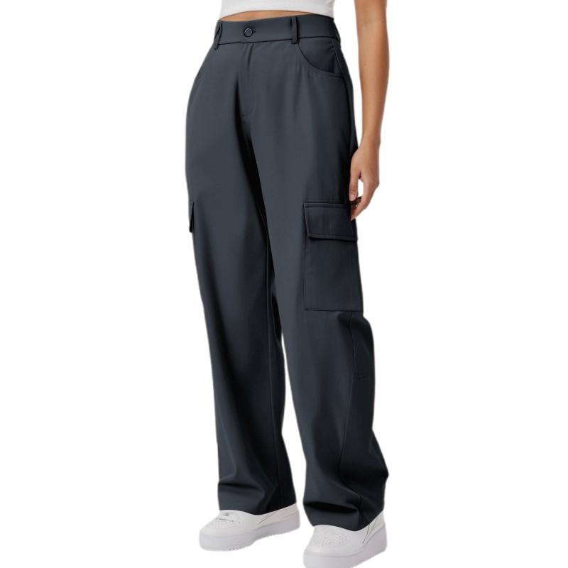 Womens High-Waisted Cargo Pants Loose Fit Streetwear Trousers With Multiple Pockets Lightweight Acetate Blend