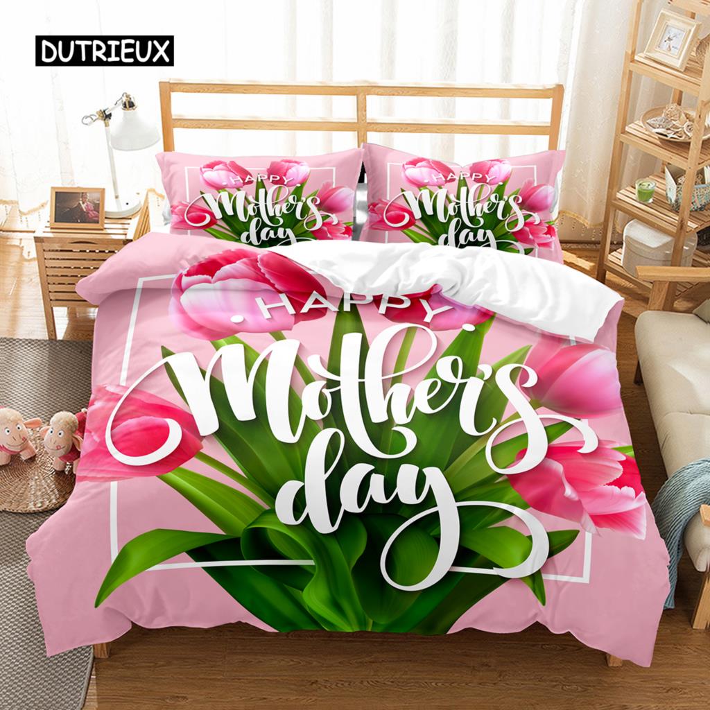 Romantisches Blumendesign Bettbezug-Set Alles Gute zum Frauentag Bettwäsche-Set Polyester 8. März Bettdeckenbezug Einzel- King-Size Für Mutter Geschenk