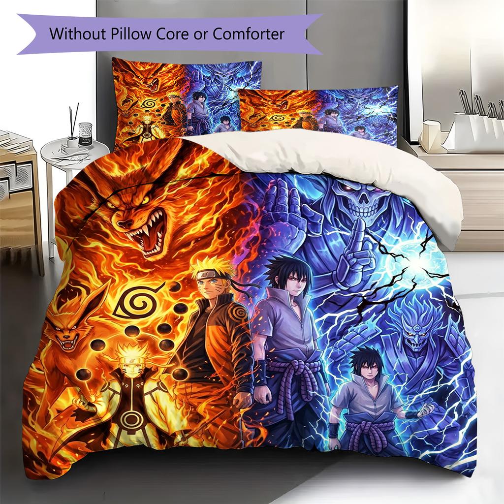 Naruto Pattern Bedding Quilt Set Quilt Cover Pillowcase Home Decoration Birthday Gift (1 * duvet cover + 2 * pillowcase, without core)