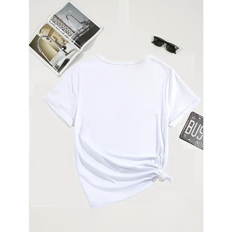 T-shirt Voilier Lavis à l'Encre Peint à la Main, Printemps/Été Simple Col Rond Color-Block Tendance Coupe Ample Polyvalent Décontracté Manches Courtes