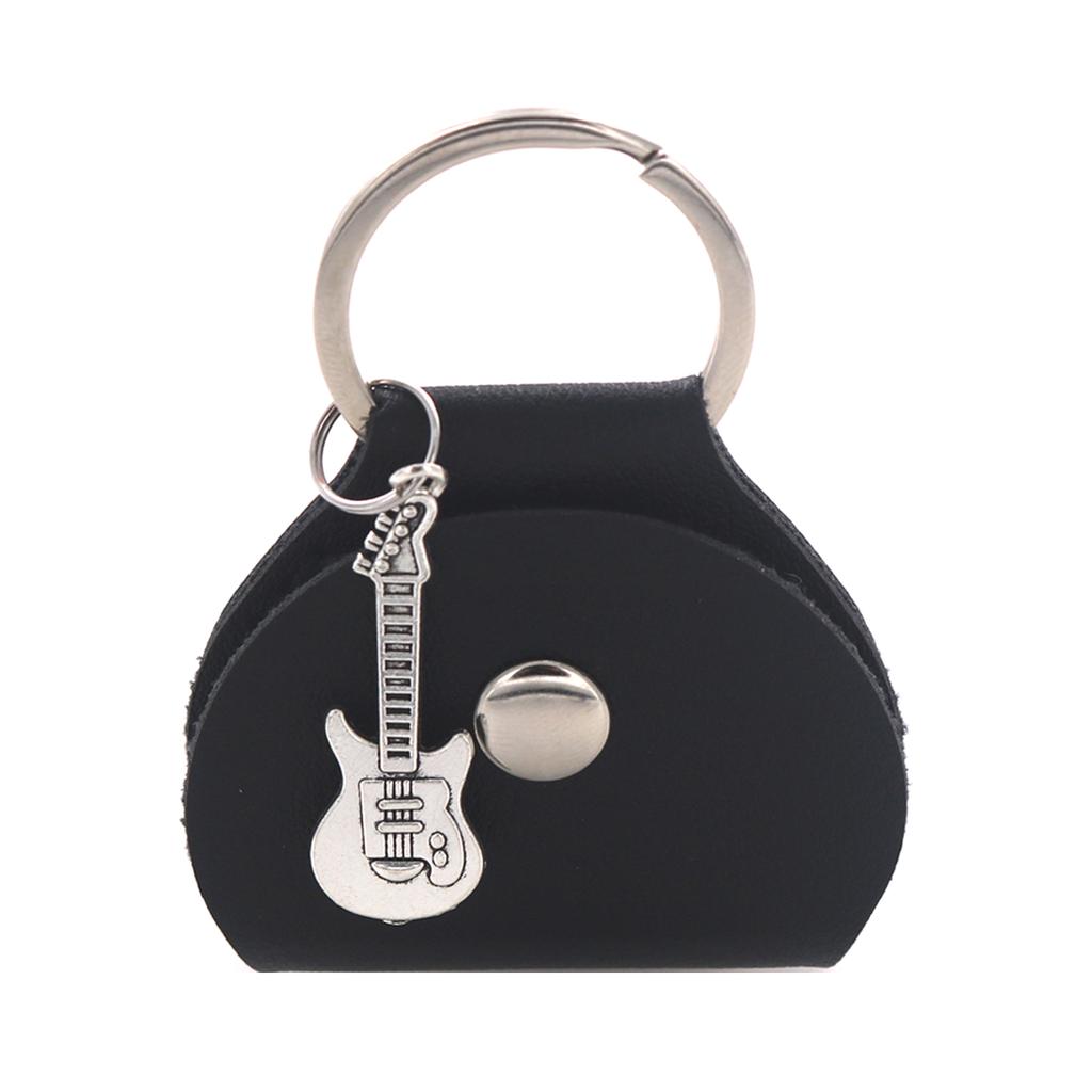 Portable Guitar Pick Holder Keychain PU Leather Guitar Picks Case with Pendant Guitar Plectrums Storage Bag Easy to Use