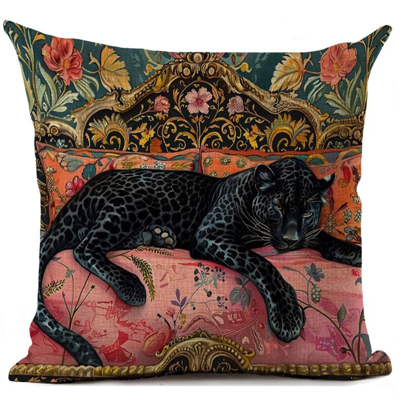 1Pc Animal Theme Decor Pillow Cover Retro Style The Leopard Print Throw Pillows, Square Durable Linen Throw Pillow Covers