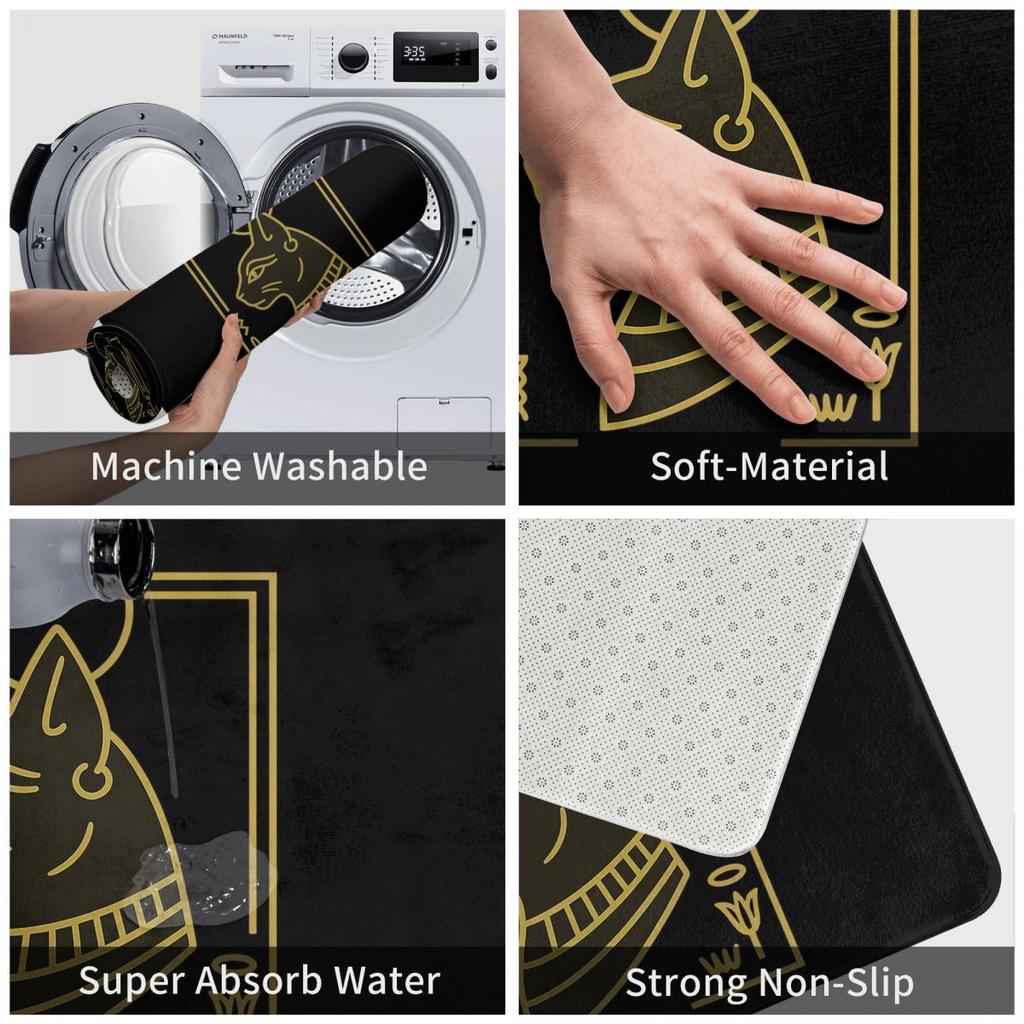 Egyptian Mythology Black Cat Non-slip Doormat Floor Mat Sand Scraping Carpet Rug for Kitchen Entrance Home Balcony Footpad Mats