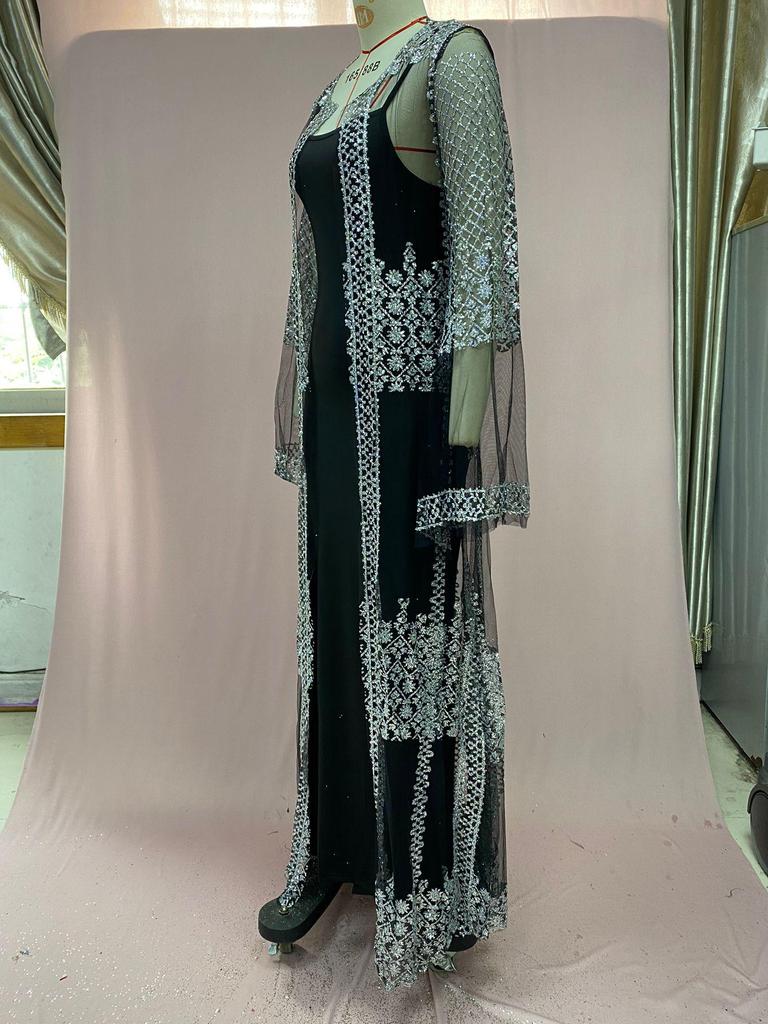 2025 European & American Women's Hot Stamping Sexy Shawl Two-Piece Evening Dress