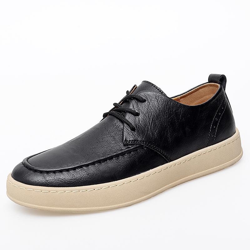 

Новые однотонные дышащие кеды мужские модные повседневные кожаные туфли в британском стиле, трендовые низкие кеды на шнуровке 38