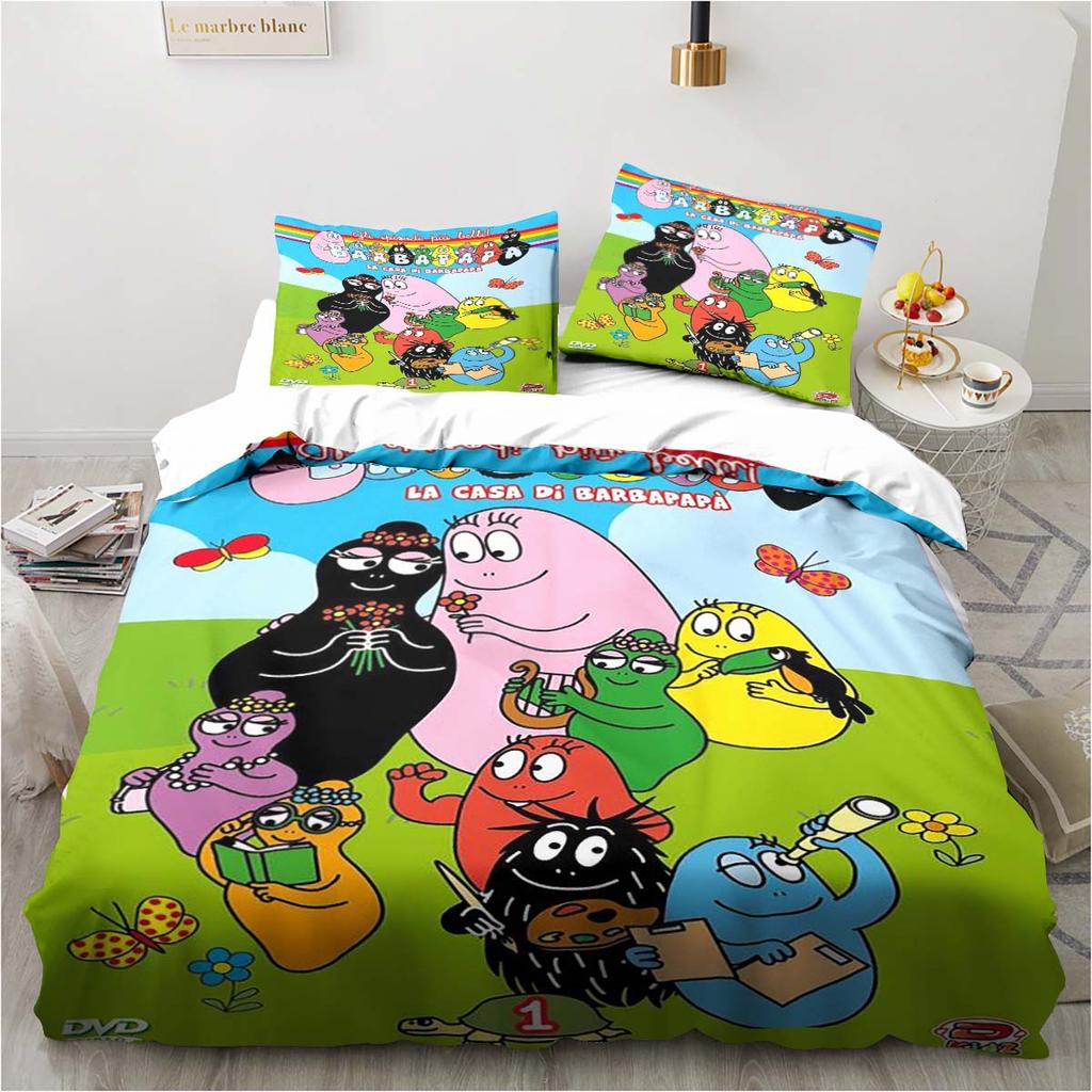 Uroczy zestaw pościeli Les Barbapapa z kreskówek Miękka poszewka na kołdrę Dorosły Dzieci Sypialnia Pojedynczy Podwójny King Size Łóżko Poszewka na kołdrę Poszewka na poduszkę