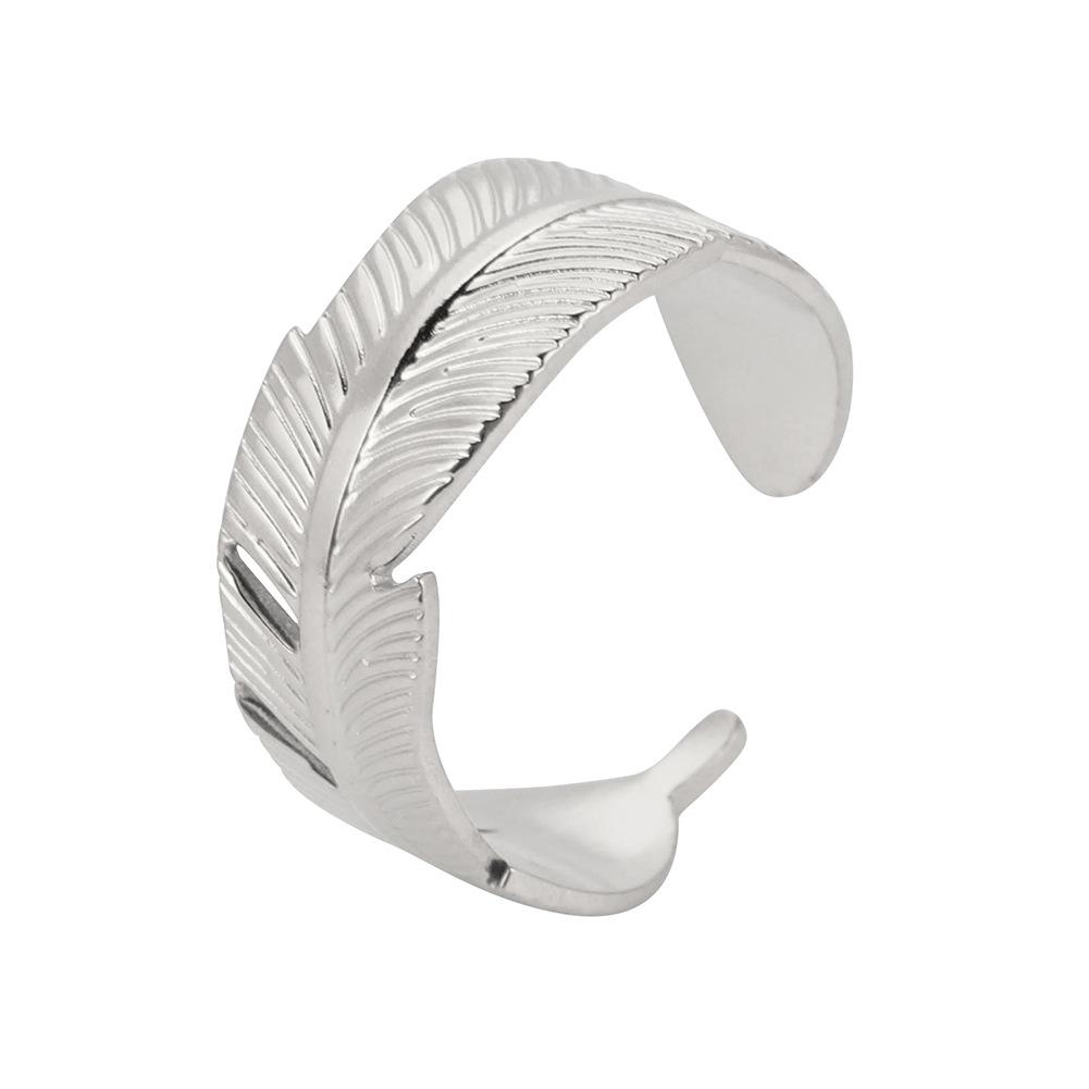 Titanium Steel Cut Banana Leaf Open Ring Fashion Versatile Jewelry Accessory