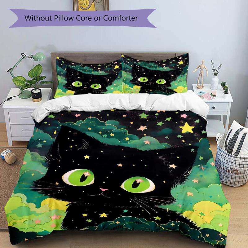 

3 шт. Мультяшный набор постельного белья со звездами и кошками. Мягкий и удобный. Декор для спальни и общежития. Набор постельного белья: 1 пододеяльник + 2 наволочки. N012 135x200cm