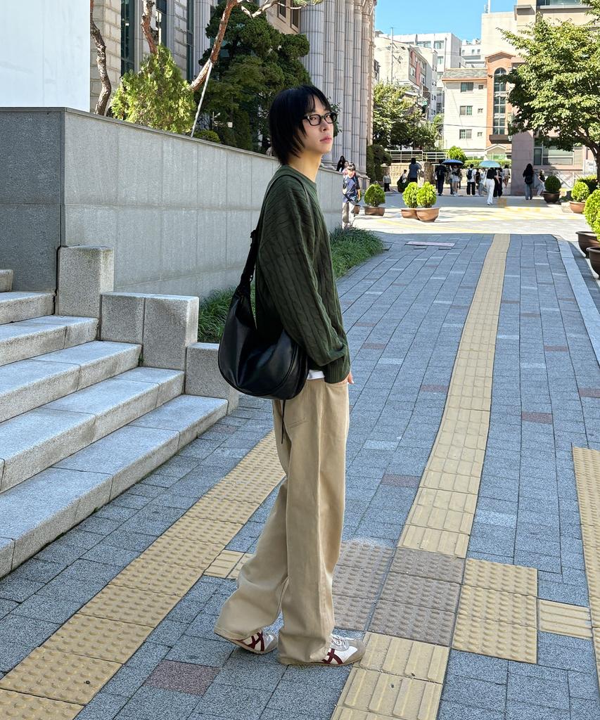 Dibellobeu Essential Mood Semi-Wide Cotton Pants_Beige