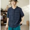 DIMANAF 2026 Plus Size Summer Women Blouse Shirts Tunic Oversize Loose Casual Cotton Lady Tops Vintage Plaid