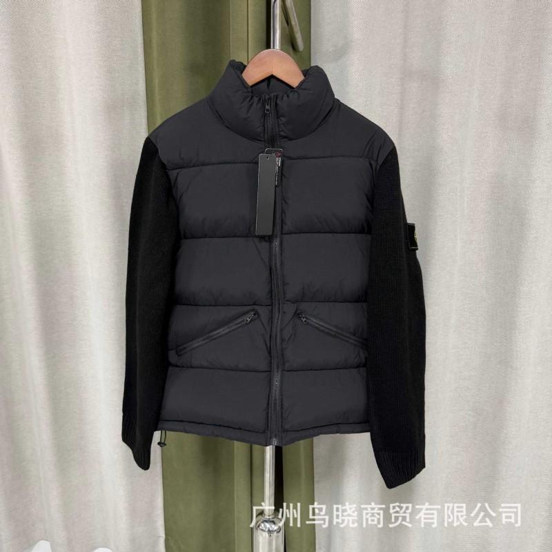 Mens Stand Collar Cotton Jacket Knit Sleeve Spliced Loose Fit Winter Warm Casual Coat