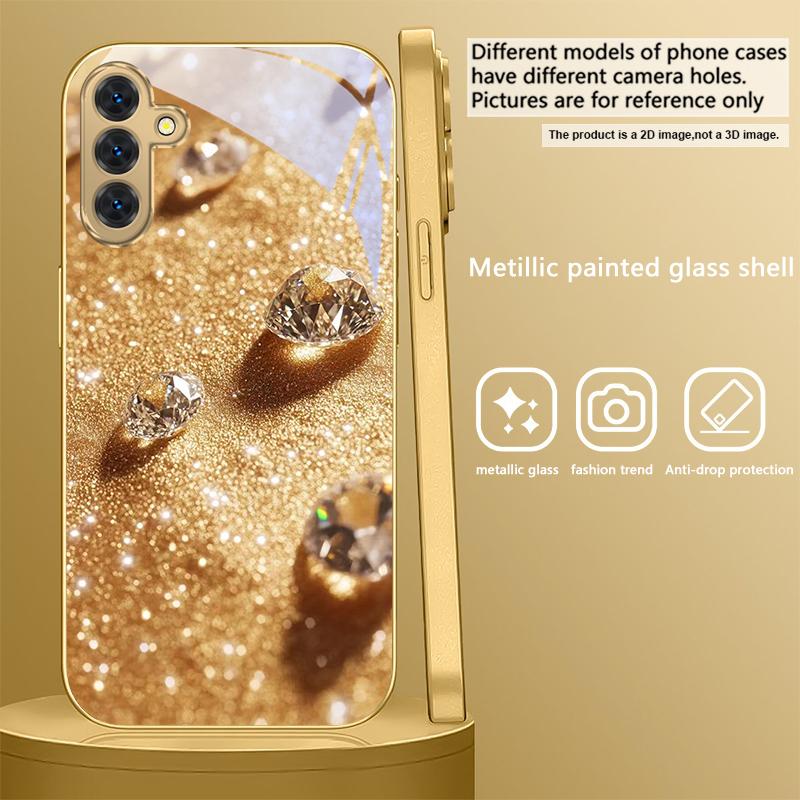 Brilliant Gold Diamonds For Samsung A 01 52S A04 A05S A10 A12 A13 22 23 24 36 42 M02 Note 10 20Ultra 8 9 Golden Glass Phone Case