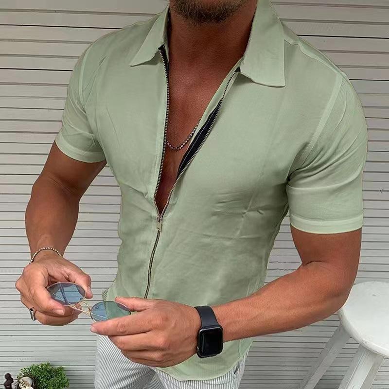 Men's Light Business Office Casual Zipper Short Sleeve Shirt