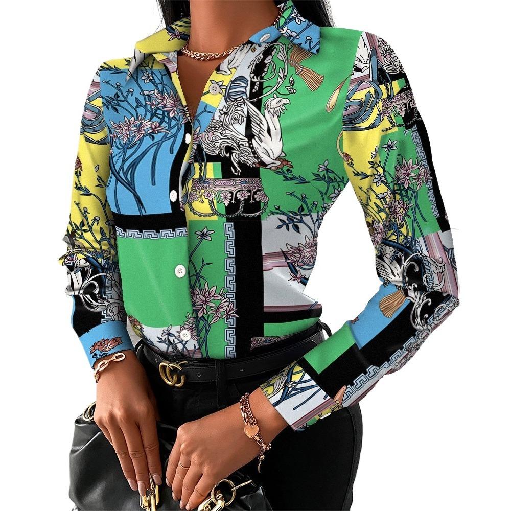 

GMXIA Женские модные повседневные весенне-осенние блузки и рубашки с длинным рукавом с воротником-поло L