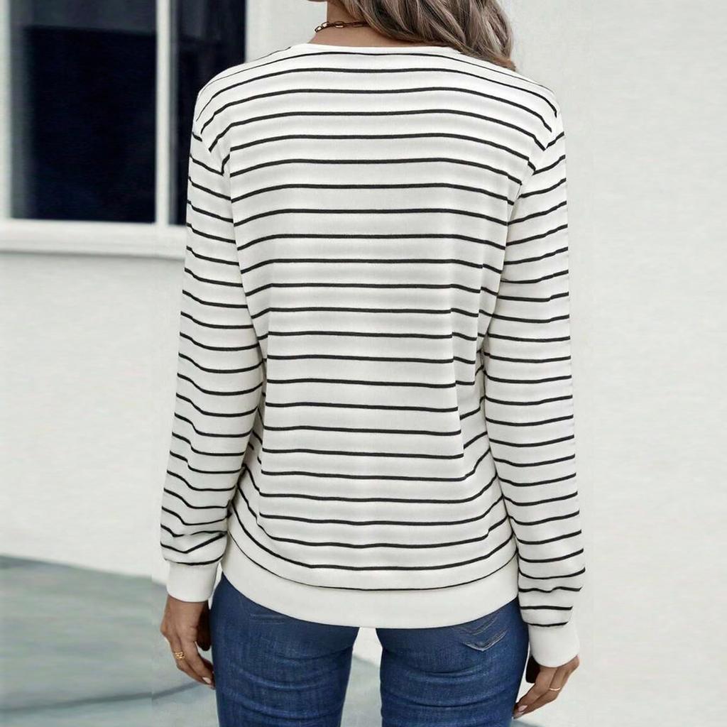 Damskie koszulki w paski z długim rękawem, dzianinowe topy z dekoltem w serek, casualowe dopasowane T-shirty, jesienne stylizacje