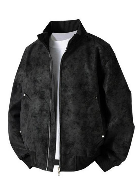 Men's Retro PU Leather Jacket with Stand Collar - Trendy, Versatile, Loose Fit for Spring and Autumn with Plus Velvet Casual Design.