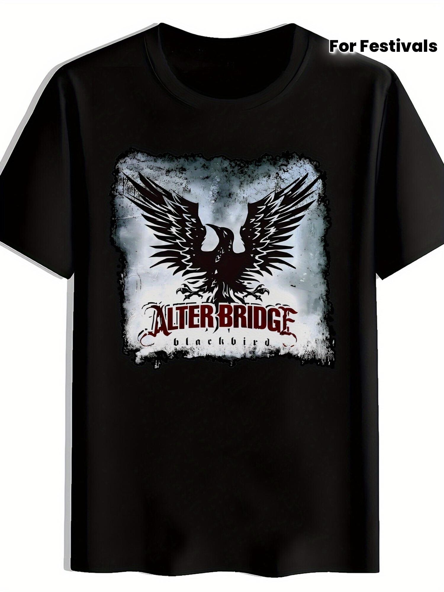 Vintage Rock Band Graphic T-shirt - Black Crew Neck Short Sleeve Tee with  ALTER BRIDGE  Print & Winged Bird Design L