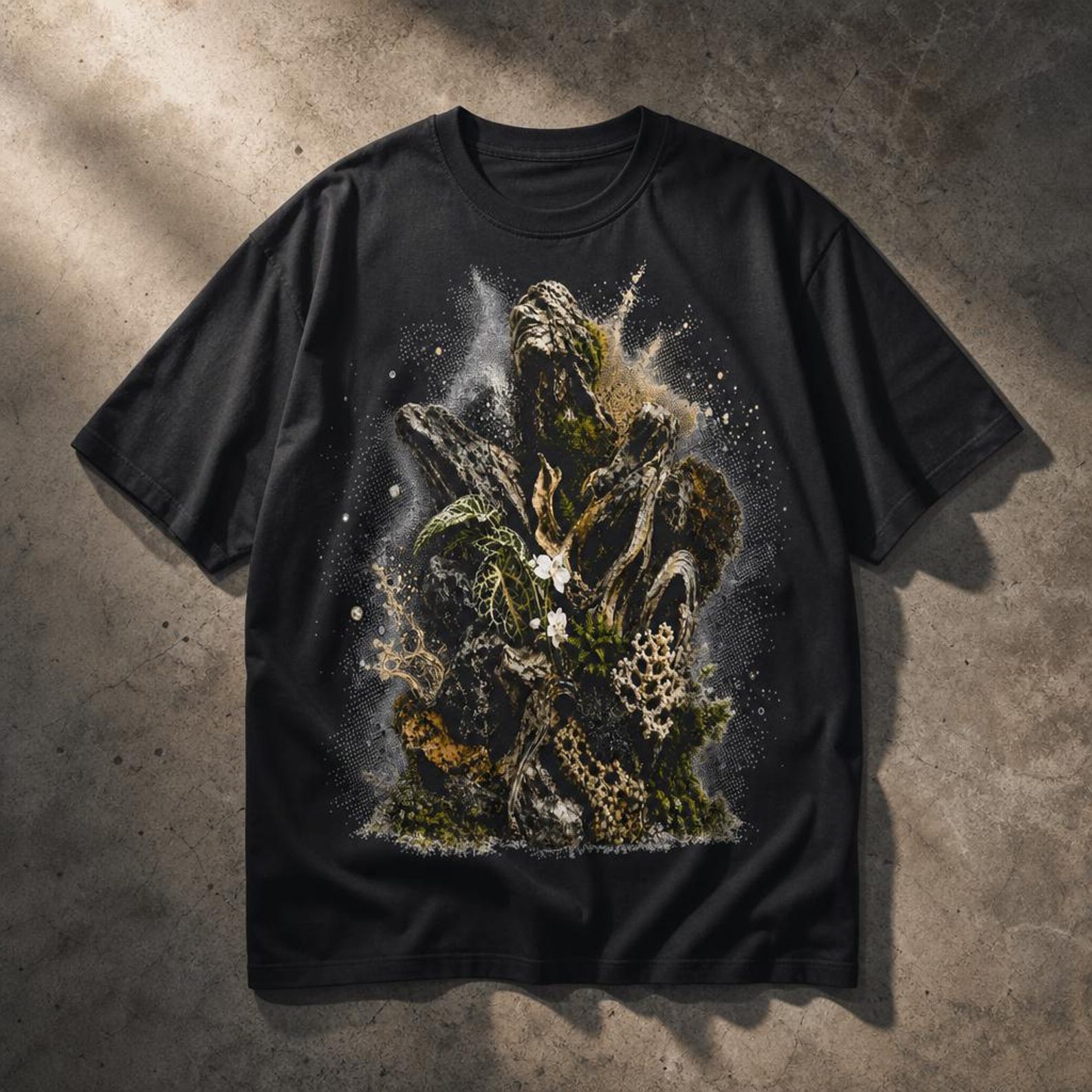Oversized Goblincore Graphic Tee, Dark Botanical Forest Illustration Shirt 4XL