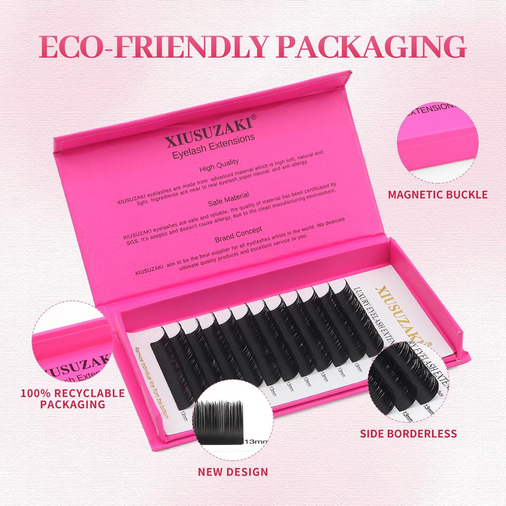 XIUSUZAKI Ellipse Flat Lashes Split Tips Matte Black Soft Natural Individual Classic Eyelashes Extensions Flat Lashes Suppliers